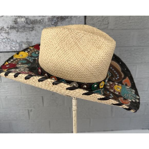 Bullhead Gypsy Queen Platinum Collection Leather Straw Hat Western Brim 3 3/4 Sm main image 11